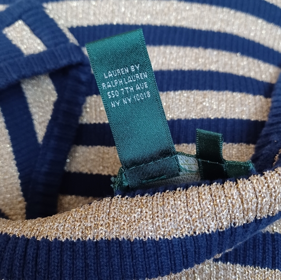 RALPH LAUREN XL WOMEN'S BRETON STRIPED SWEATER TANK TOP NAVY/METALLIC GOLD - Picture 4 of 10